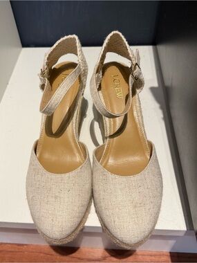 J. Crew Factory Beige Linen-Look Espadrille Wedge Sandals